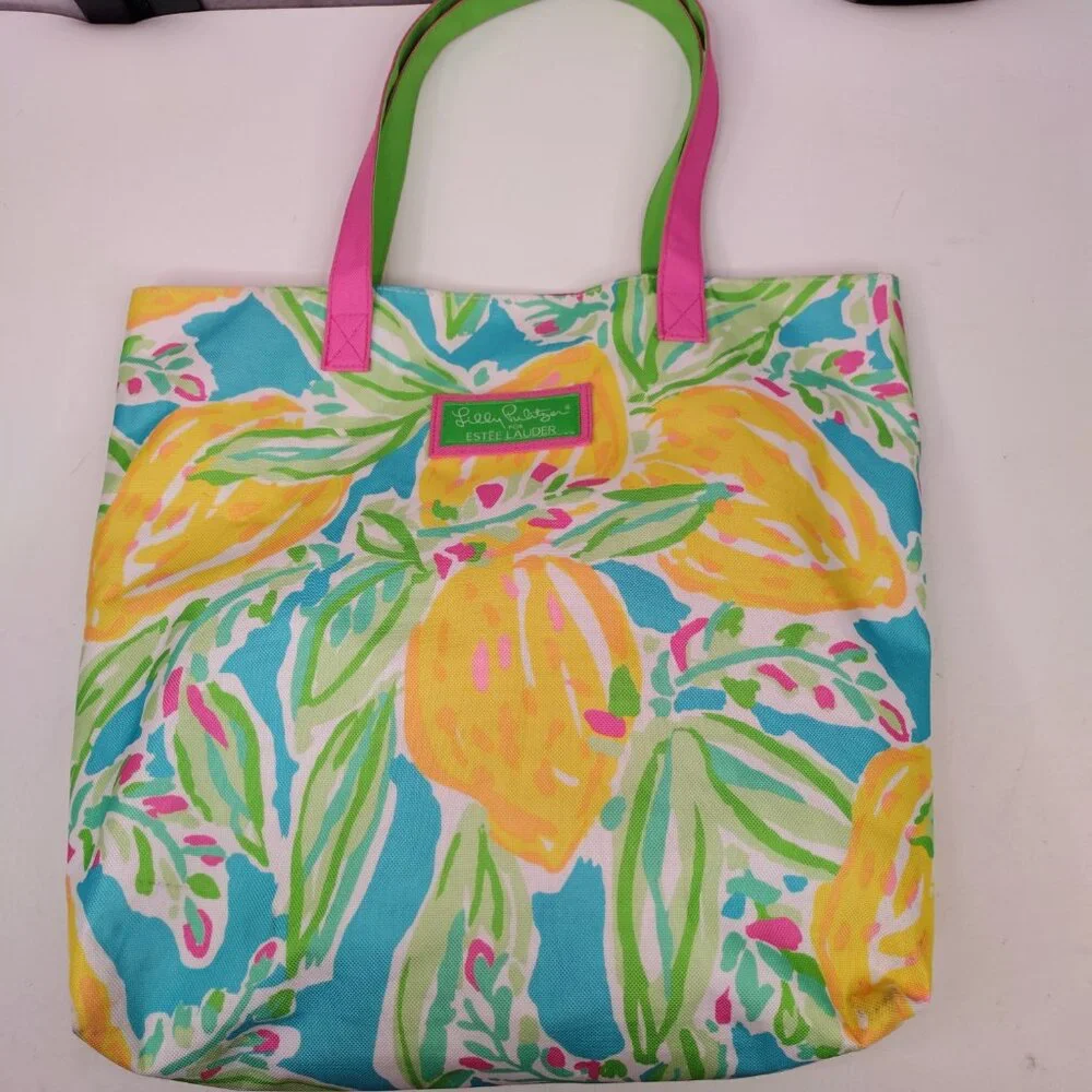 Lilly Pulitzer for Estée Lauder Pink Green Tote Bag Large - Picture 4 of 9